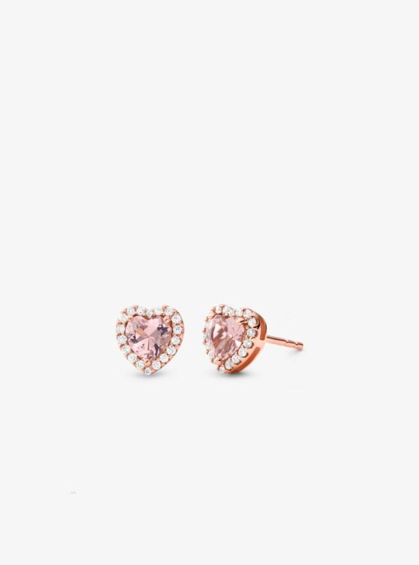 Damske Nausnice Michael Kors 14K Rose Gold-Plated Sterling Silver Pavé Heart Stud Ruzove Zlate - Šperky Michael Kors Outlet | KJIME-0948